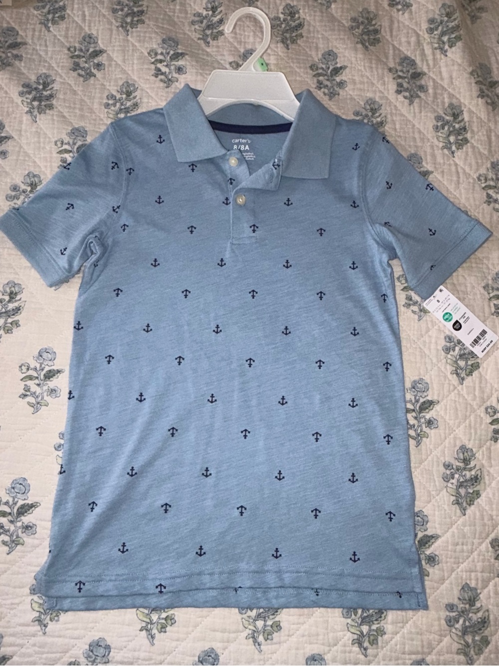 Carter's Light Blue Polo with Navy Anchor Print